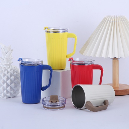 350 ml double wall stainless steel vacuum cup with plastic handle and two functions plastic lid